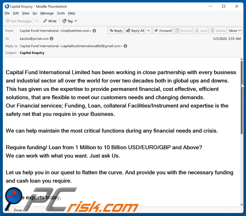 Capital Fund International scam email appearance (GIF)