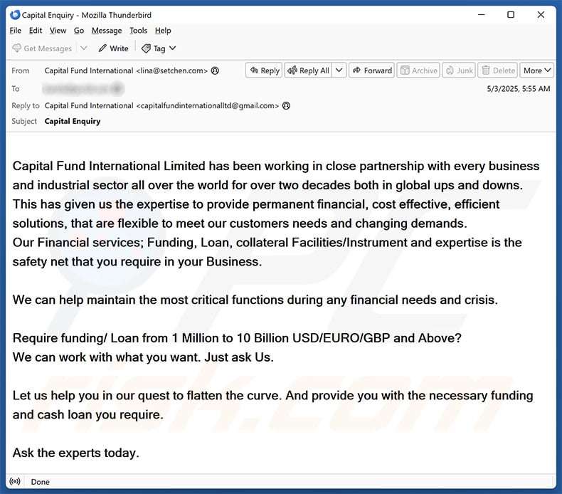 Capital Fund International email spam campaign