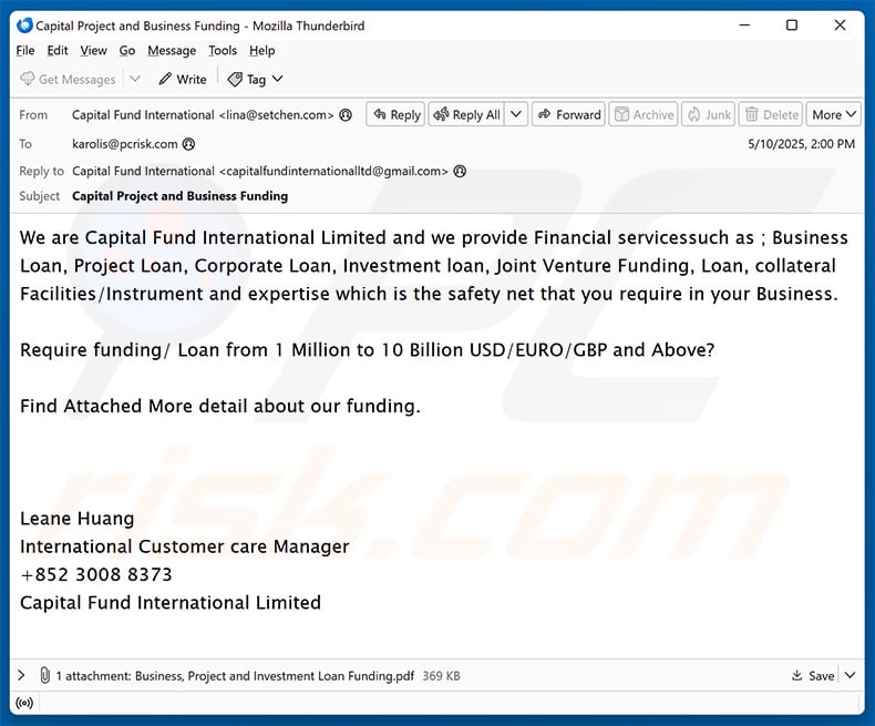 Capital Fund International email scam (2025-05-13)