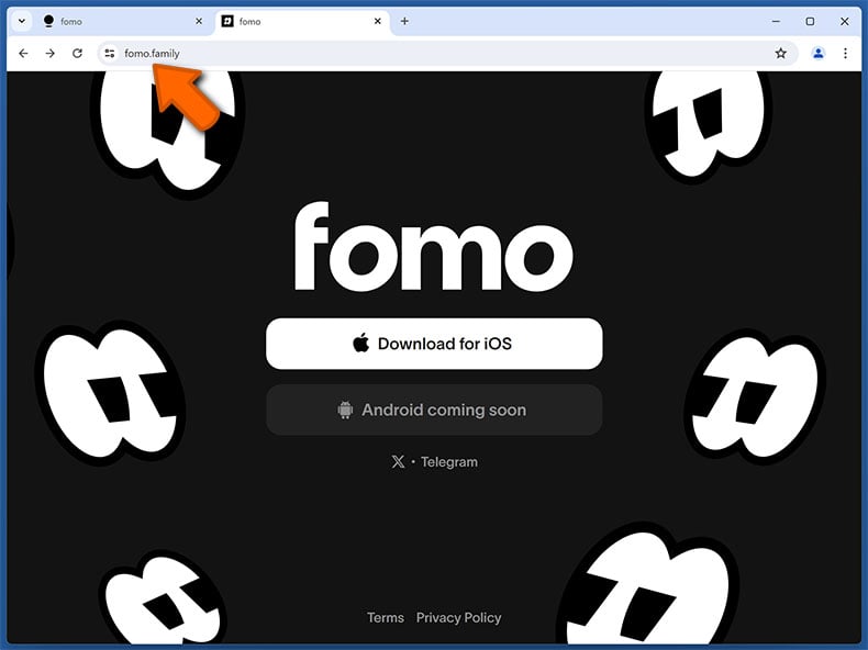 Appearance of the real fomo website (fomo.family)