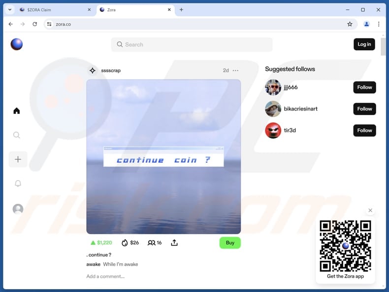 Claim $ZORA real website (zora.co)