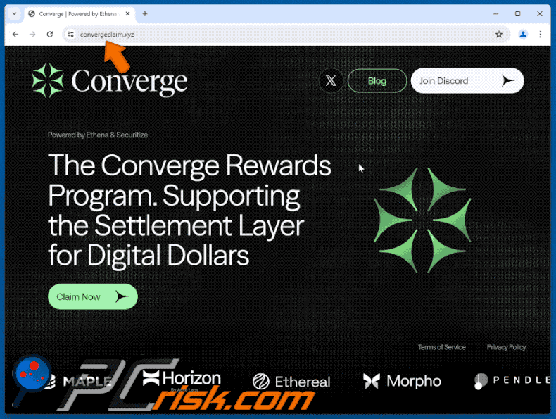 Appearance of Converge Rewards Program scam