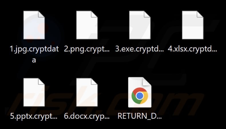 Files encrypted by CryptData ransomware (.cryptdata extension)