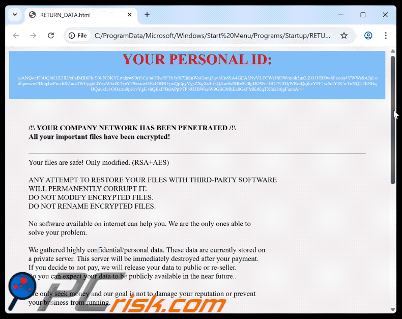 Datarip ransomware ransom note (RETURN_DATA.html)
