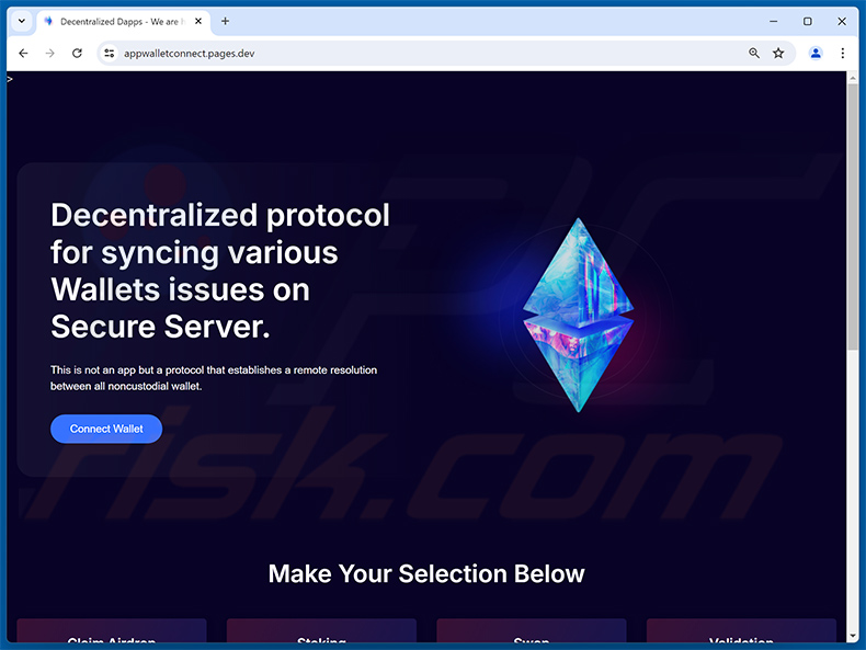 Decentralized Protocol drainer website - appwalletconnect.pages[.]dev