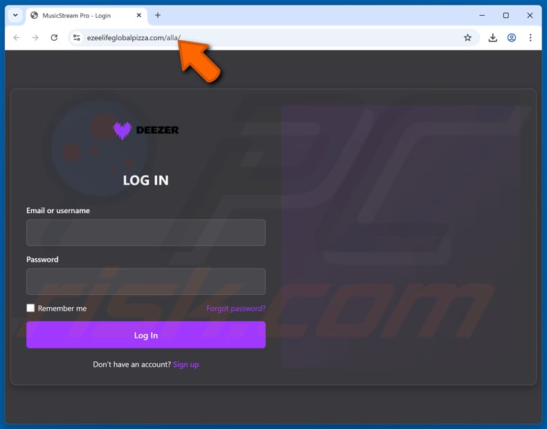 Deezer email scam phishing website