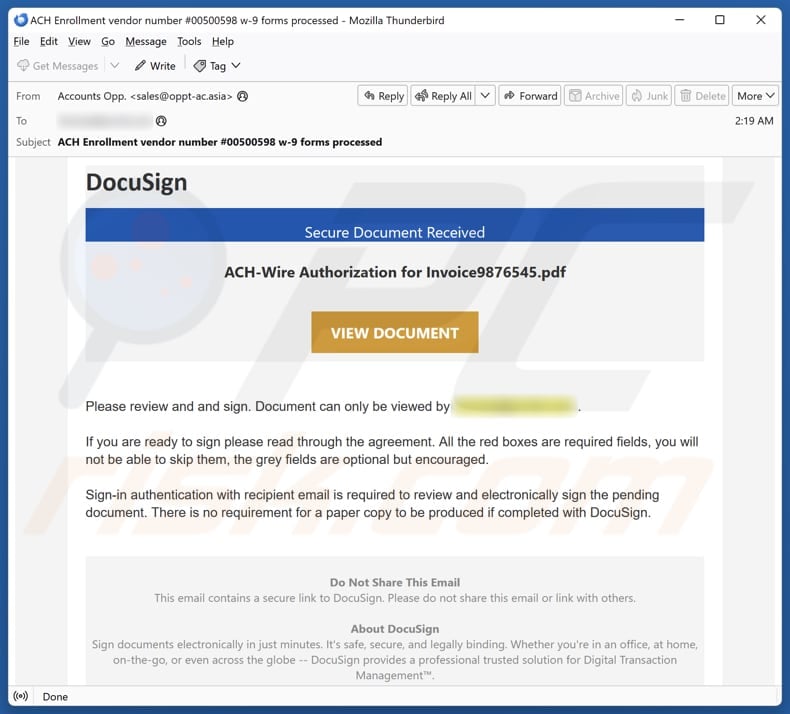 DocuSign - Secure Document Received email spam campaign