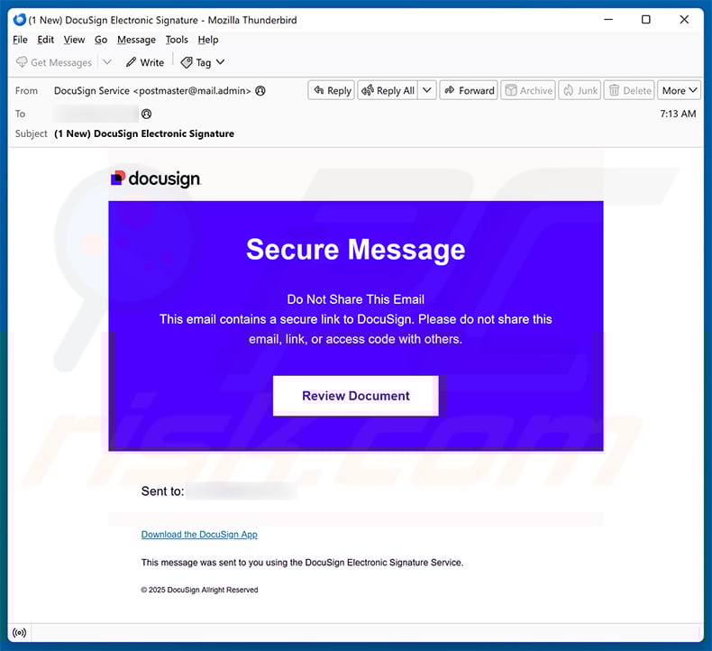 DocuSign - Secure Document Received email scam (2025-05-23)