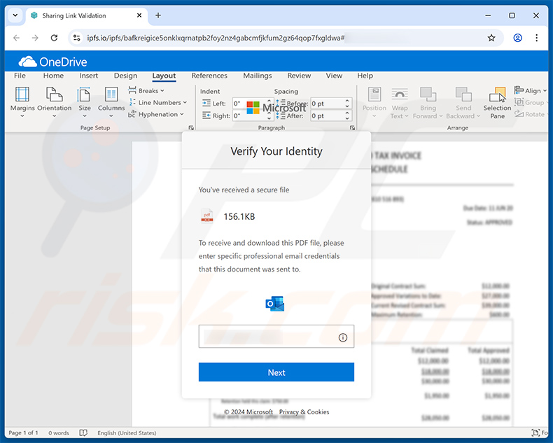 Phishing site promoted via DocuSign - Secure Document Received email scam