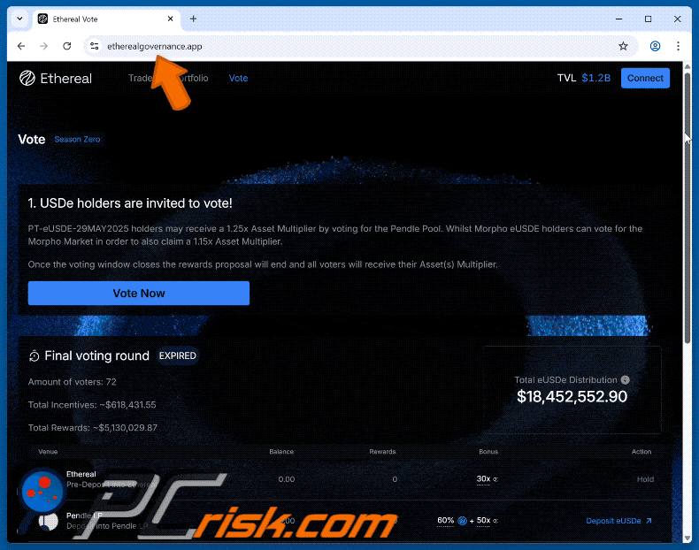 Appearance of Ethereal Vote scam