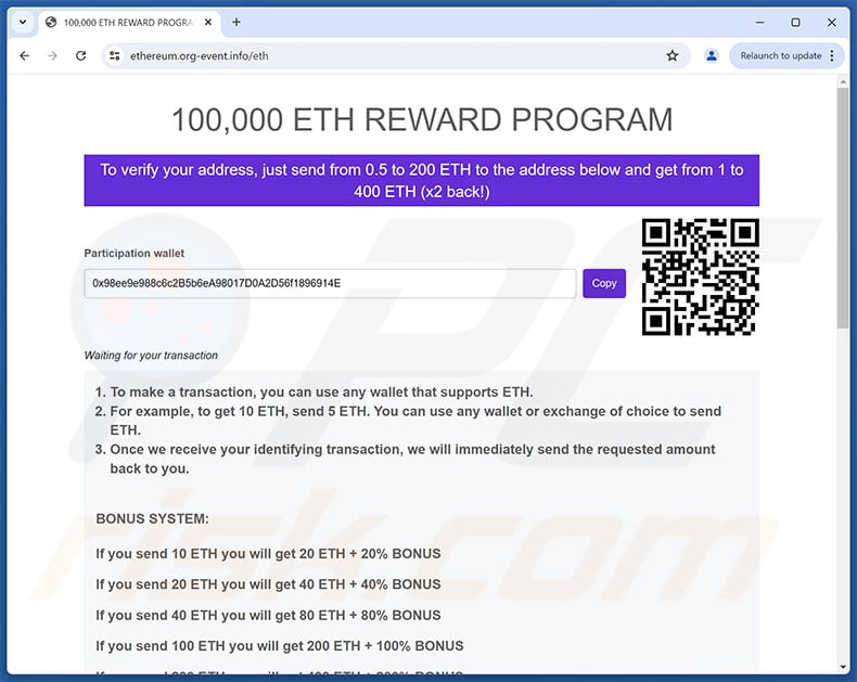 Ethereum (ETH) Reward Program scam