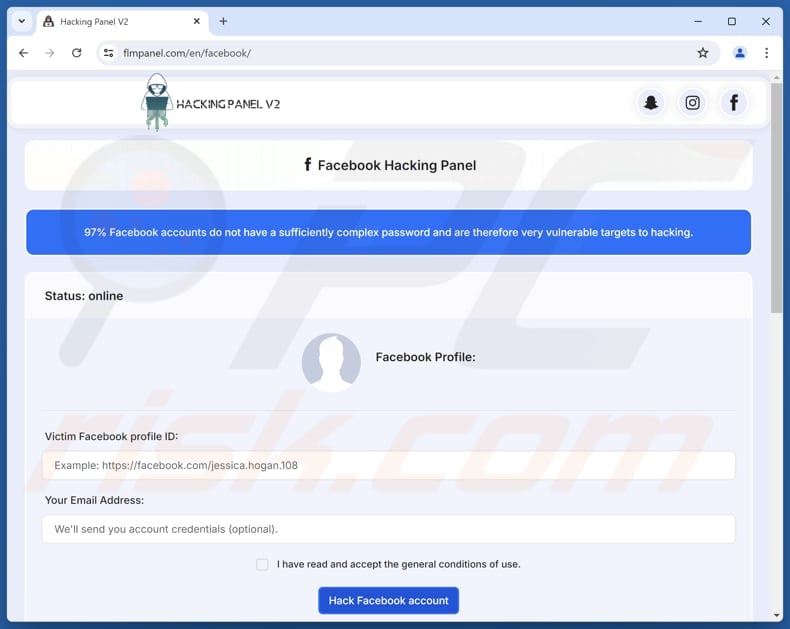 Facebook Account Hack scam