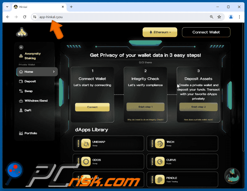 Appearance of a fake Hinkal website (GIF)