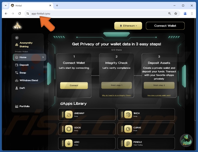 Fake Hinkal website (app-hinkal[.]cyou)
