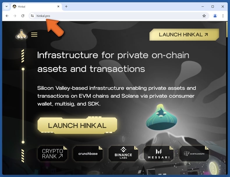 Appearance of the real Hinkal website (hinkal.pro)