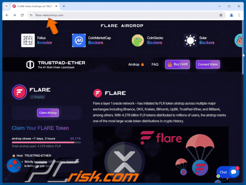 Appearance of Flare Airdrop scam