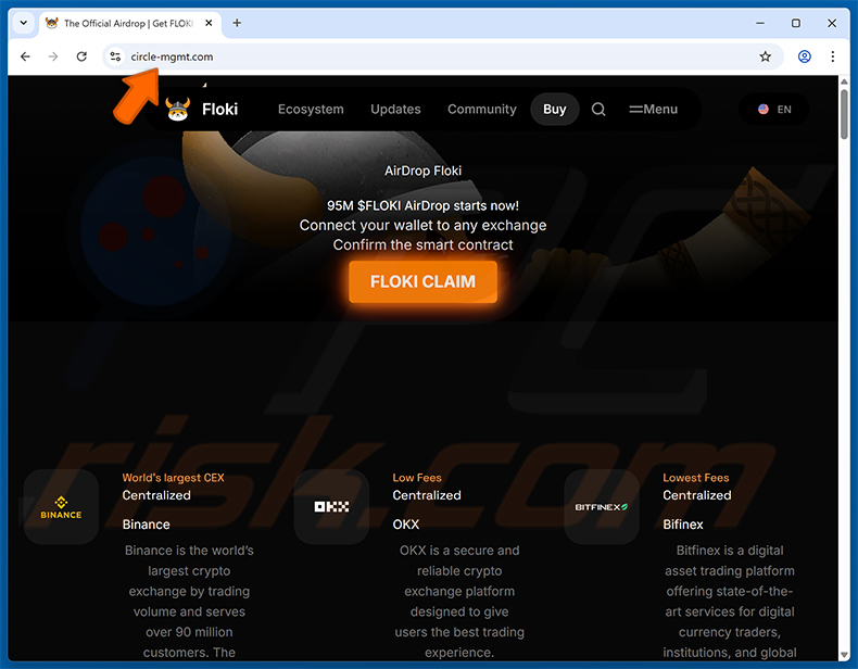 Floki Airdrop scam website (circle-mgmt[.]com)