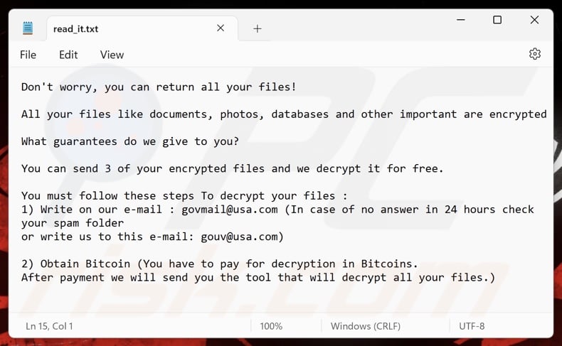 Govcrypt ransomware ransom note (read_it.txt)