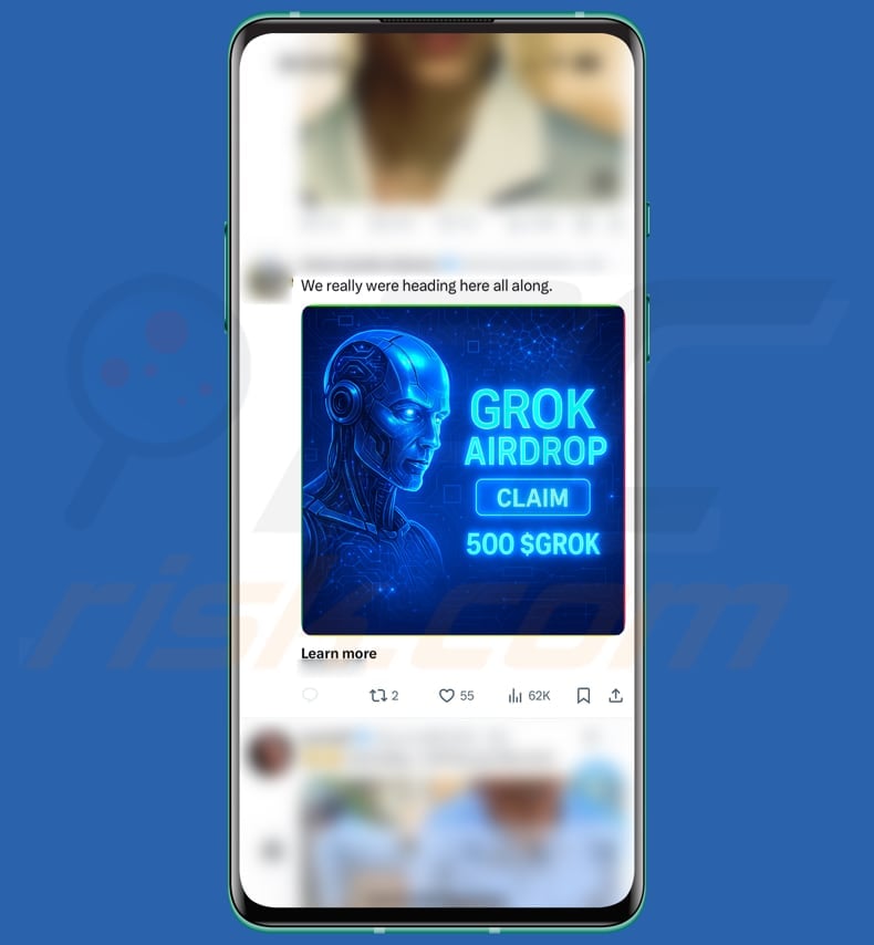 GROK airdrop scam promoted via X/Twitter