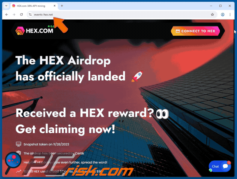 Appearance of HEX Airdrop scam (GIF)