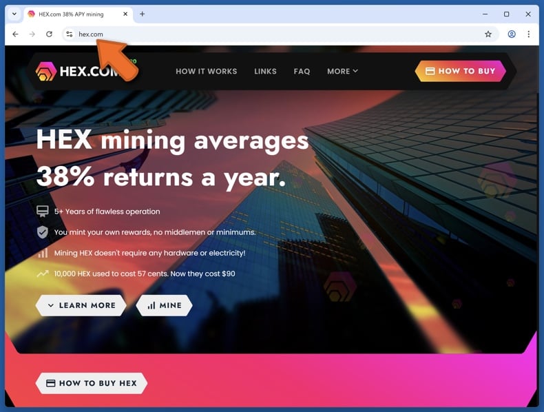 Appearance of the real HEX website (hex.com)