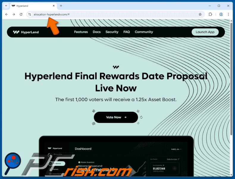 Appearance of HyperLend Vote Rewards scam