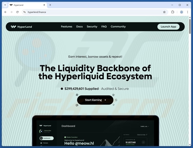 HyperLend Vote Rewards Scam official page (hyperlend.finance)