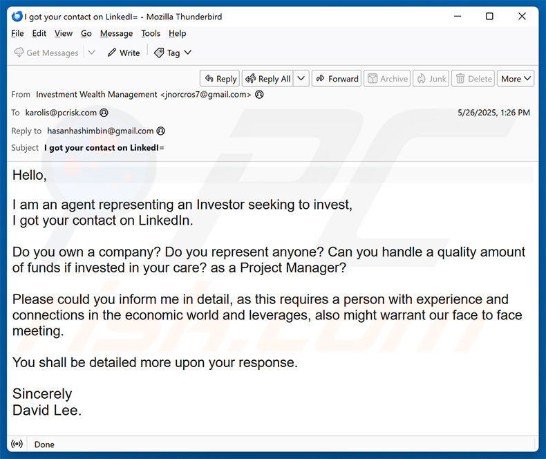 Invest In Your Company email scam (2025-05-29)