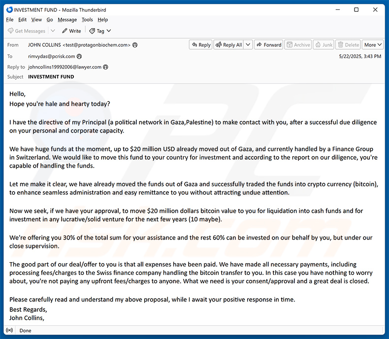 Investment In Your Country email scam (2025-05-29)