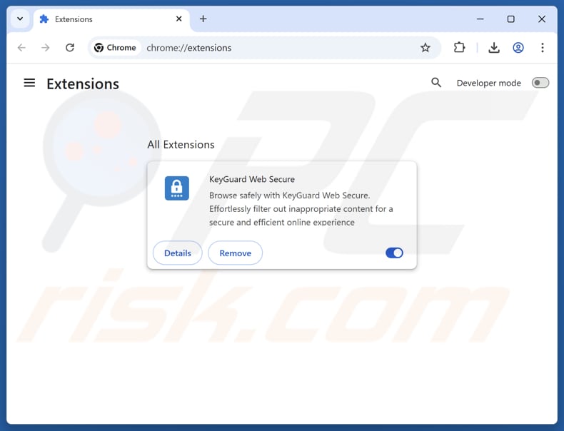 Removing keyguard-websecure.com related Google Chrome extensions
