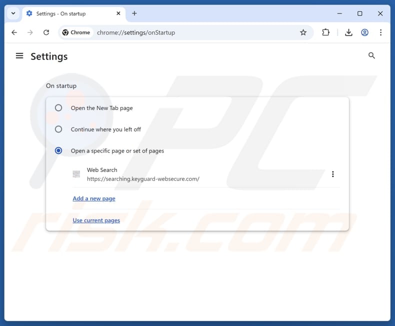Removing keyguard-websecure.com from Google Chrome homepage