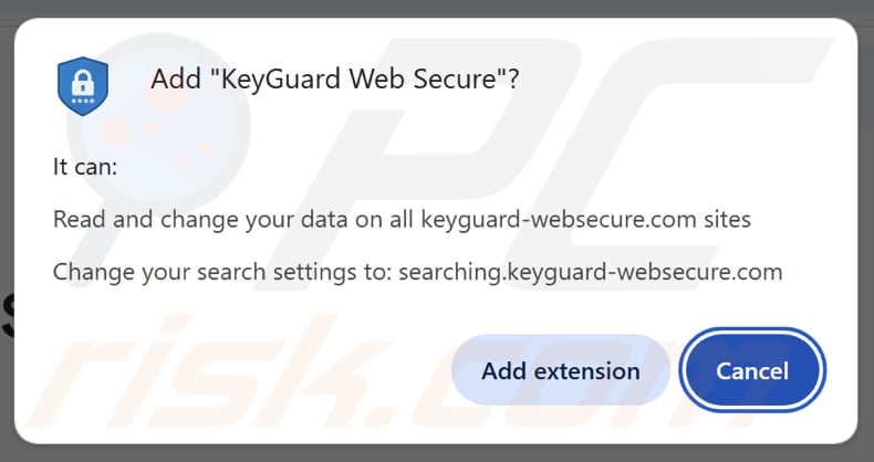 KeyGuard Web Secure browser hijacker asking for permissions