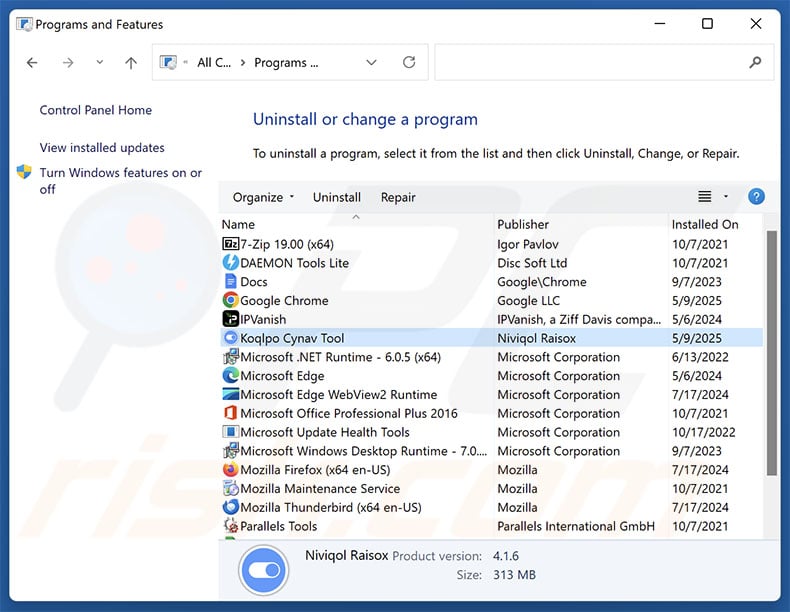 Koqlpo Cynav Tool uninstall via Control Panel