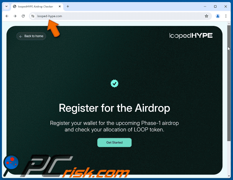 Appearance of loopedHYPE (LHYPE) Airdrop scam (GIF)