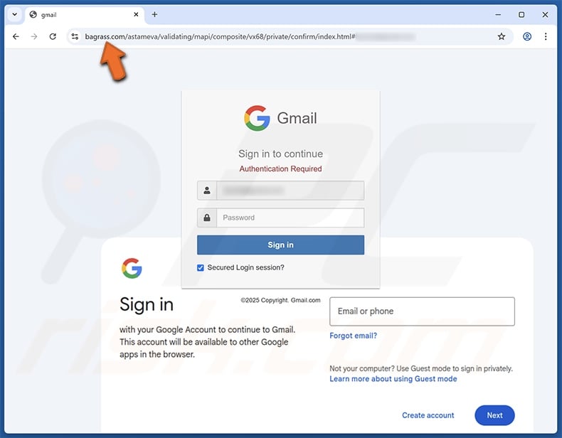 Mailbox Storage Notification scam email promoted phishing site