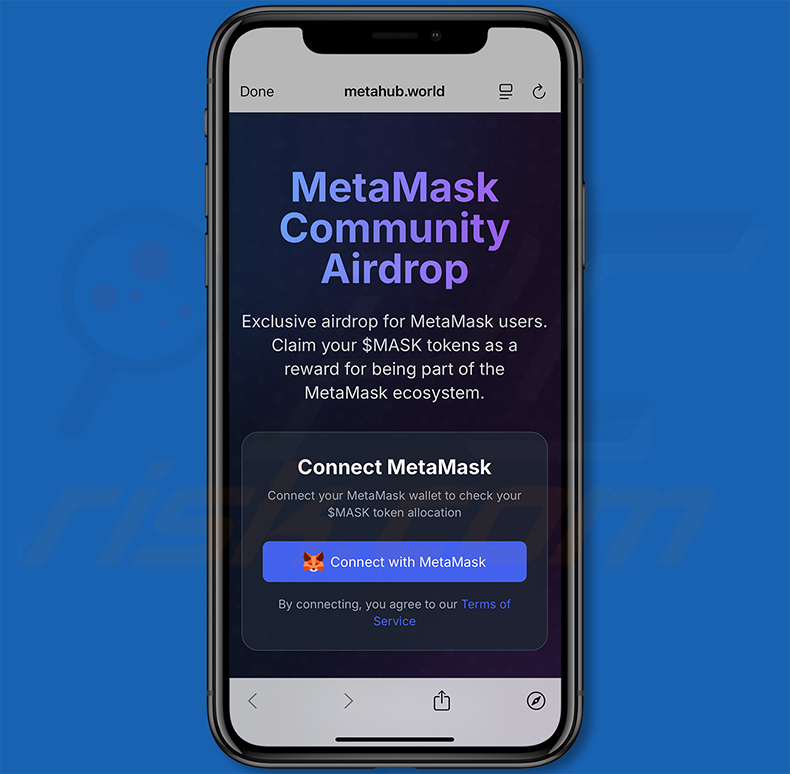 Metamask Airdrop scam website (metahub[.]world)