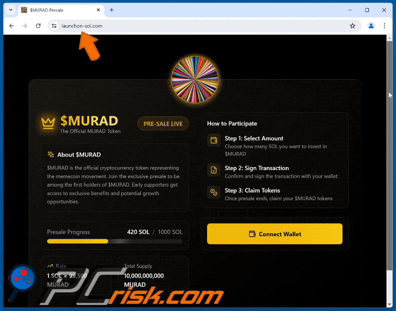 Appearance of $MURAD Presale scam