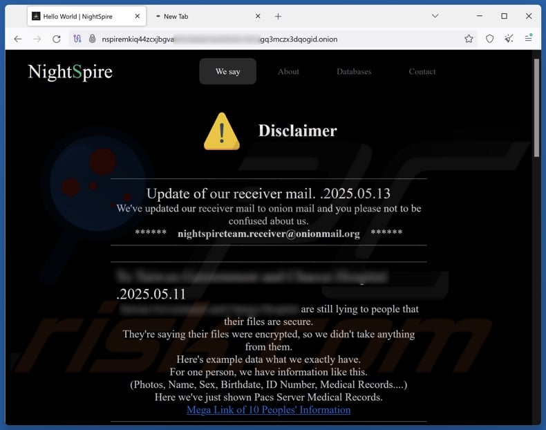 NightSpire ransomware website