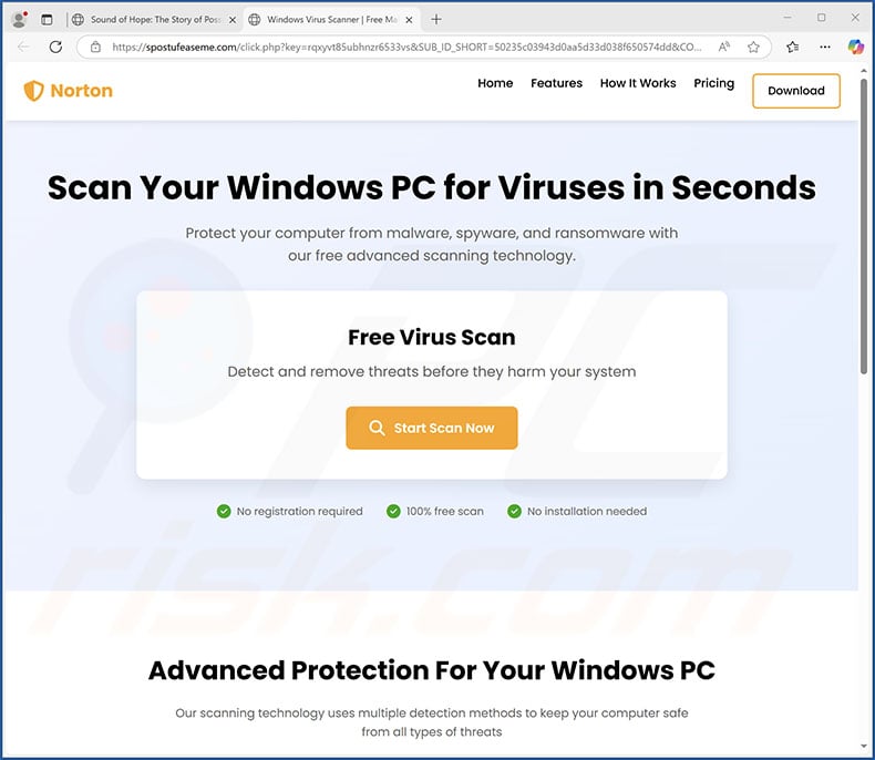 Norton - Scan Your Windows PC For Viruses In Seconds scam