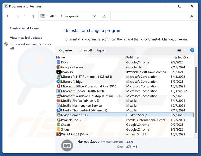 Nviqri Someq Utils uninstall via Control Panel