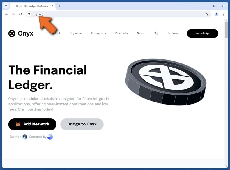 Appearance of the real Onyx website (onyx.org)