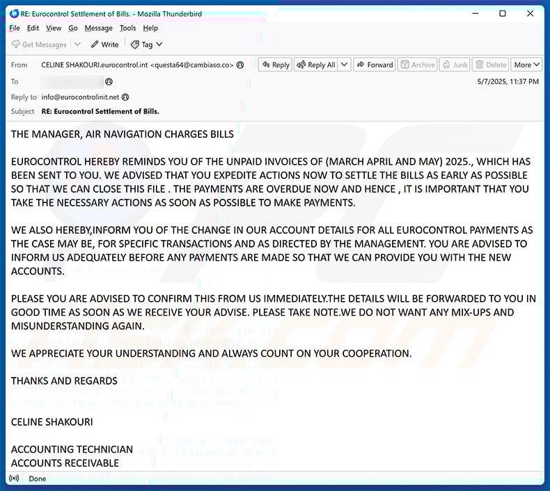 Unpaid invoice email scam (2025-05-08)