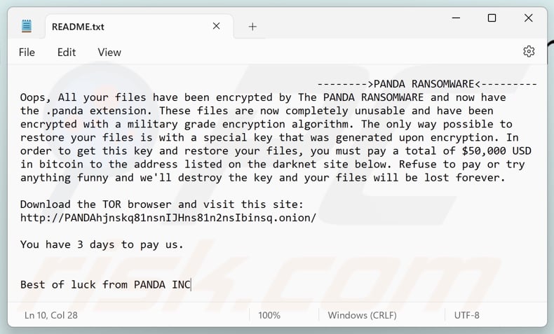 PANDA ransomware ransom note (README.txt)