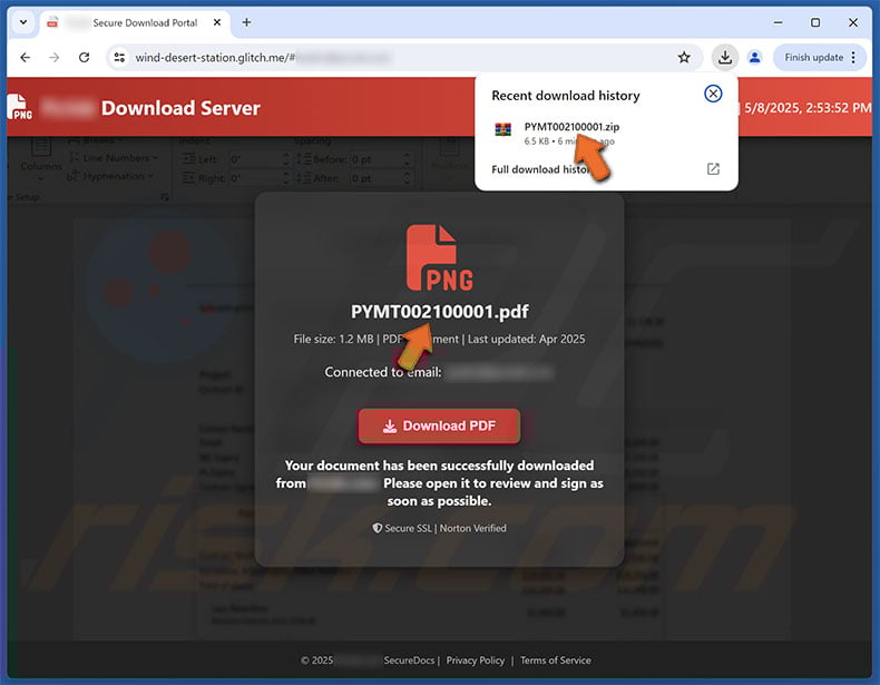 Malicious website endorsed by Payment Has Been Remitted Into Your Account spam campaign