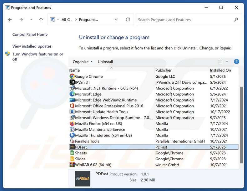 PDFast uninstall via Control Panel