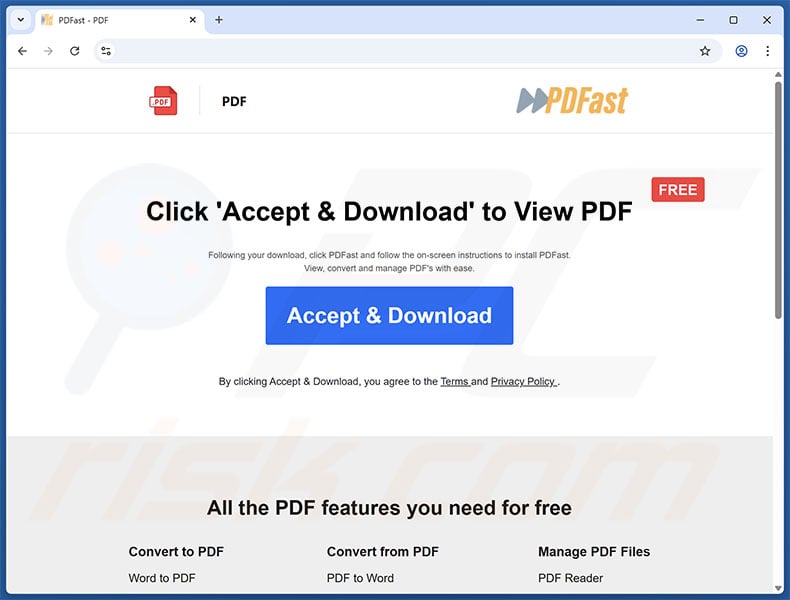 Website used to promote PDFast PUA