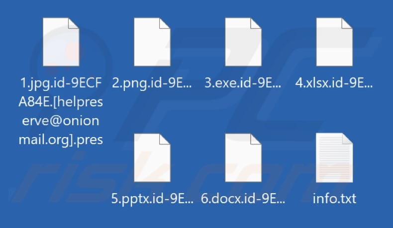 Files encrypted by Pres ransomware (.pres extension)