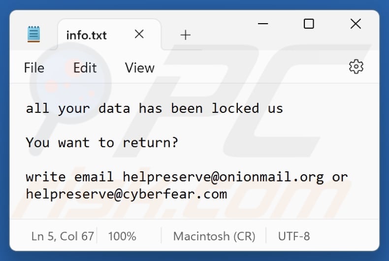 Pres ransomware txt file (info.txt)
