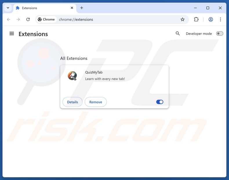 Removing quizmytab.com related Google Chrome extensions