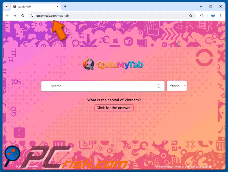 Quizmytab.com redirects to search.yaho.com via ojsrchrdr.com